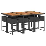 Градински трапезен комплект 7 части възглавници черен полиратан