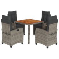 Градински трапезен комплект 5 части с възглавници сив полиратан