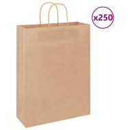 Хартиени торбички 250 бр с дръжки кафяви 32x12x42 см
