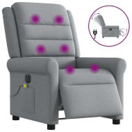 Електрически масажен реклайнер стол, светлосив, текстил