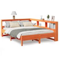 Легло с етажерка за книги, без матрак, 135x190 см, бор масив