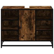 Шкаф за мивка за баня, опушен дъб, 80x33x60 см, инженерно дърво