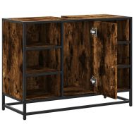 Шкаф за мивка за баня, опушен дъб, 80x33x60 см, инженерно дърво