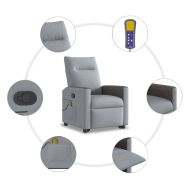 Изправящ масажен реклайнер стол, светлосив, текстил