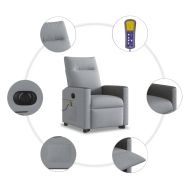 Електрически изправящ масажен реклайнер стол светлосив текстил