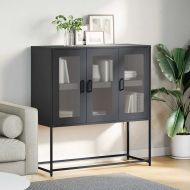 Бюфет, черен, 100,5x39x107 см, студеновалцувана стомана