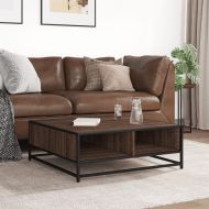 Кафе маса, кафяв дъб, 80x80x30 см, инженерно дърво и метал