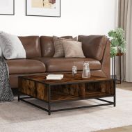 Кафе маса, опушен дъб, 80x80x30 см, инженерно дърво и метал