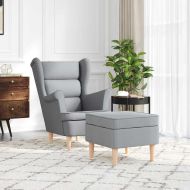 Фотьойл с табуретка за крака, светлосив, текстил