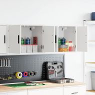 гараж стена шкафове, 2 бр, бели, инженерно дърво