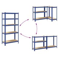 Стелажи с 5 рафта, 2 бр, сини, стомана и инженерно дърво