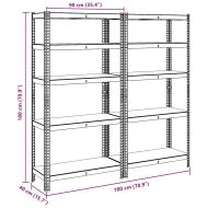 Стелажи с 5 рафта, 2 бр, сини, стомана и инженерно дърво