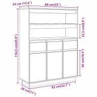 Висок шкаф, бял, 89x34x116,5 см, борово дърво масив