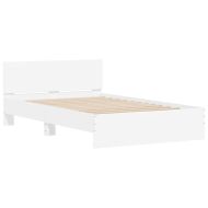 Рамка за легло с табла и LED, бяла, 140x200 см