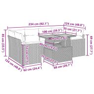 Градински диван с възглавници, 6 части, черен полиратан, акация