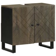 Комплект мебели за баня от 5 части Черно масивно дърво Манго