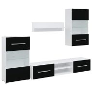 5 броя ТВ шкафове с LED осветление Матово черно инженерно дърво