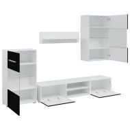 5 броя ТВ шкафове с LED осветление Матово черно инженерно дърво