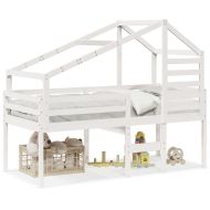 Високо легло с покрив, бяло, 90x200 см, борово дърво масив