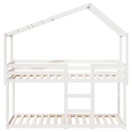 Двуетажно легло с покрив, бял, 90x200 см, борово дърво масив