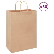 Хартиени торбички 50 бр с дръжки кафяви 32x17x44 см