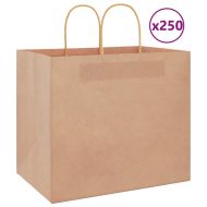 Хартиени торбички 250 бр с дръжки кафяви 32x22x28 см