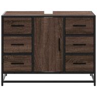 Шкаф за мивка за баня, кафяв дъб, 80x33x60 см, инженерно дърво