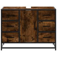 Шкаф за мивка за баня, опушен дъб, 80x33x60 см, инженерно дърво