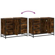 Шкаф за мивка за баня, опушен дъб, 80x33x60 см, инженерно дърво