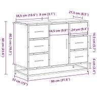Шкаф за мивка за баня, опушен дъб, 80x33x60 см, инженерно дърво