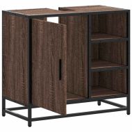 Шкаф за мивка за баня Кафяв дъб 65x33x60 cm Инженерна дървесина