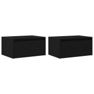 Нощни шкафчета за стена с LED осветление, 2 бр, Черен дъб