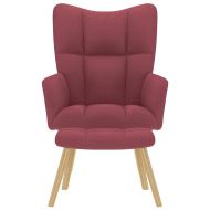 Релаксиращ стол с табуретка, виненочервен, текстил