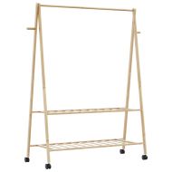 vidaXLL Стелаж за дрехи с рафтове и колела 132x45,5x155,5 cm Бамбук