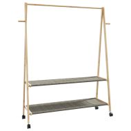 vidaXLL Стелаж за дрехи с рафтове и колела 132x45,5x155,5 cm Бамбук