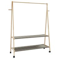 vidaXLL Стелаж за дрехи с рафтове и колела 132x45,5x155,5 cm Бамбук