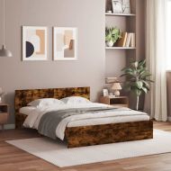 Рамка за легло с табла и LED, опушен дъб, 150x200 см