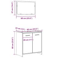 Шкаф за баня с огледало, бетонно сиво, инженерно дърво