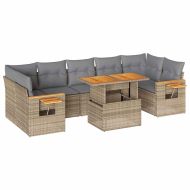 Градински диван с възглавници, 8 части, бежов полиратан, акация