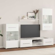 5 броя ТВ шкафове с LED осветление Мат бяло инженерно дърво