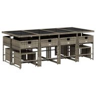 Градински комплект от 13 части с възглавници сив полиратан