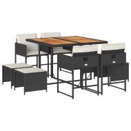 Градински трапезен комплект възглавници 9 части черен полиратан