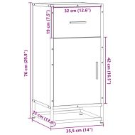 Сайдборд, опушен дъб, 35,5x35x76 см, инженерно дърво и метал