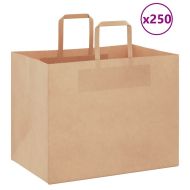 Хартиени торбички 250 бр с дръжки кафяви 32x22x24 см