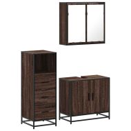 Комплект мебели за баня от 3 части, кафяв дъб, инженерно дърво