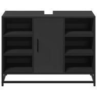 Шкаф за мивка за баня, черен, 80x33x60 см, инженерно дърво