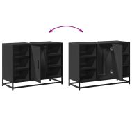 Шкаф за мивка за баня, черен, 80x33x60 см, инженерно дърво