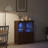 Сайдборд, кафяв дъб, 81x37x100 см, инженерно дърво