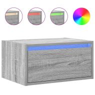 Нощни шкафчета за стена с LED осветление, 2 бр, сив сонома