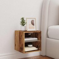 ТВ шкаф за стена с LED осветление Старо дърво 30x28,5x30 cm